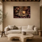 Candlelit Perfume Tray Romantic Bedroom Wall Art Canvas Print presented in a sophisticated home setting