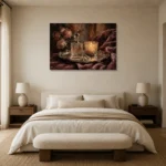 Candlelit Perfume Tray Romantic Bedroom Wall Art Canvas Print showcased in an elegant minimalist interior