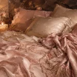 Blush Silk Bed Romantic Bedroom Wall Art Canvas Print