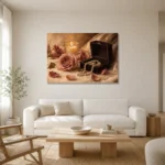 Pearl Jewelry Box Romantic Bedroom Wall Art Canvas Print styled in a refined neutral interior