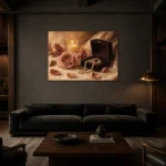 Pearl Jewelry Box Romantic Bedroom Wall Art Canvas Print shown in a warm modern interior