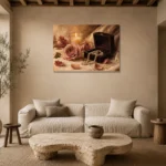 Pearl Jewelry Box Romantic Bedroom Wall Art Canvas Print presented in a sophisticated home setting
