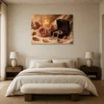 Pearl Jewelry Box Romantic Bedroom Wall Art Canvas Print showcased in an elegant minimalist interior