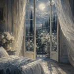 Moonlit French Doors Moonlit Bedroom Wall Art Canvas Print