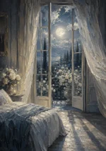Moonlit French Doors Moonlit Bedroom Wall Art Canvas Print
