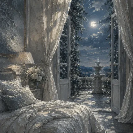 Moonlit Terrace Moonlit Bedroom Wall Art Canvas Print