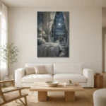 Moonlit Terrace Moonlit Bedroom Wall Art Canvas Print styled in a refined neutral interior