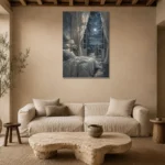 Moonlit Terrace Moonlit Bedroom Wall Art Canvas Print presented in a sophisticated home setting