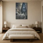 Moonlit Terrace Moonlit Bedroom Wall Art Canvas Print showcased in an elegant minimalist interior
