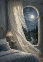 Moonlit Arched Window Moonlit Bedroom Wall Art Canvas Print