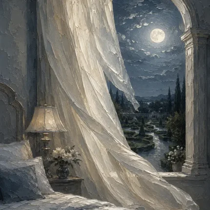 Moonlit Arched Window Moonlit Bedroom Wall Art Canvas Print