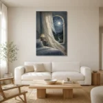 Moonlit Arched Window Moonlit Bedroom Wall Art Canvas Print styled in a refined neutral interior