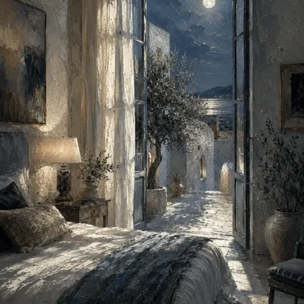 Moonlit Coastal Doorway Moonlit Bedroom Wall Art Canvas Print