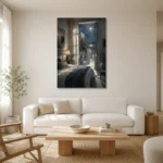 Moonlit Coastal Doorway Moonlit Bedroom Wall Art Canvas Print styled in a refined neutral interior