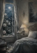 Moonlit Rose Window Moonlit Bedroom Wall Art Canvas Print