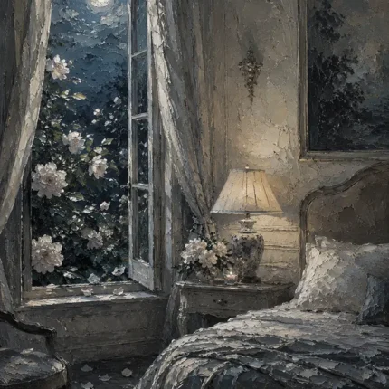 Moonlit Rose Window Moonlit Bedroom Wall Art Canvas Print