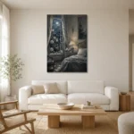 Moonlit Rose Window Moonlit Bedroom Wall Art Canvas Print styled in a refined neutral interior