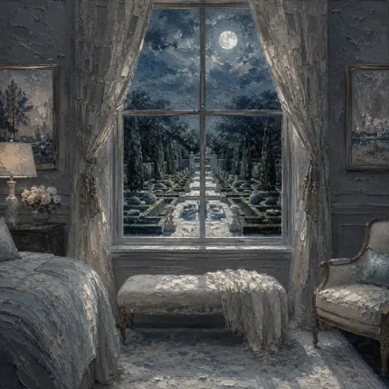 Moonlit Garden Window Moonlit Bedroom Wall Art Canvas Print