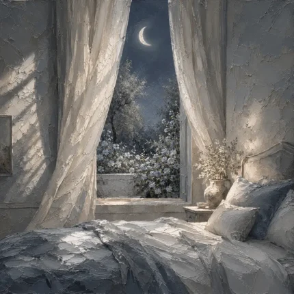 Crescent Moon Garden Moonlit Bedroom Wall Art Canvas Print