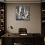 Crescent Moon Garden Moonlit Bedroom Wall Art Canvas Print displayed in a contemporary gallery-inspired room