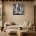 Crescent Moon Garden Moonlit Bedroom Wall Art Canvas Print presented in a sophisticated home setting