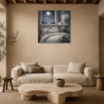 Moonlit Ocean Suite Moonlit Bedroom Wall Art Canvas Print presented in a sophisticated home setting