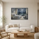 Moonlit Garden Suite Moonlit Bedroom Wall Art Canvas Print styled in a refined neutral interior
