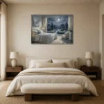 Moonlit Garden Suite Moonlit Bedroom Wall Art Canvas Print showcased in an elegant minimalist interior