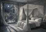Moonlit Canopy Courtyard Moonlit Bedroom Wall Art Canvas Print