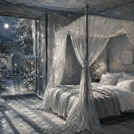 Moonlit Canopy Courtyard Moonlit Bedroom Wall Art Canvas Print