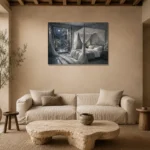 Moonlit Canopy Courtyard Moonlit Bedroom Wall Art Canvas Print presented in a sophisticated home setting