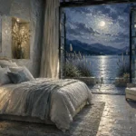 Moonlit Lake Retreat Moonlit Bedroom Wall Art Canvas Print