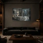 Moonlit Conservatory Suite Moonlit Bedroom Wall Art Canvas Print shown in a warm modern interior
