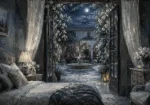 Moonlit Blossom Courtyard Moonlit Bedroom Wall Art Canvas Print