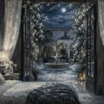 Moonlit Blossom Courtyard Moonlit Bedroom Wall Art Canvas Print