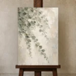 Silver Dollar Eucalyptus Botanical Bedroom Wall Art Canvas Print displayed on a studio easel