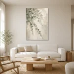 Silver Dollar Eucalyptus Botanical Bedroom Wall Art Canvas Print styled in a refined neutral interior