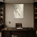 Silver Dollar Eucalyptus Botanical Bedroom Wall Art Canvas Print displayed in a contemporary gallery-inspired room
