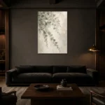 Silver Dollar Eucalyptus Botanical Bedroom Wall Art Canvas Print shown in a warm modern interior