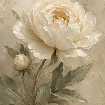 Ivory Peony Botanical Bedroom Wall Art Canvas Print