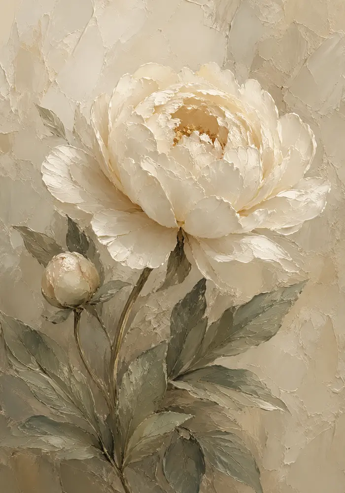 Ivory Peony Botanical Bedroom Wall Art Canvas Print