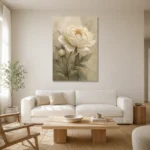 Ivory Peony Botanical Bedroom Wall Art Canvas Print styled in a refined neutral interior