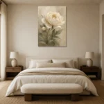 Ivory Peony Botanical Bedroom Wall Art Canvas Print showcased in an elegant minimalist interior