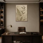 Pressed Fern Herbarium Botanical Bedroom Wall Art Canvas Print displayed in a contemporary gallery-inspired room