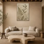 Pressed Fern Herbarium Botanical Bedroom Wall Art Canvas Print presented in a sophisticated home setting