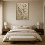 Pressed Fern Herbarium Botanical Bedroom Wall Art Canvas Print showcased in an elegant minimalist interior