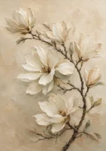 Ivory Magnolia Branch Botanical Bedroom Wall Art Canvas Print