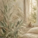 Sunlit Laurel Wildflower Botanical Bedroom Wall Art Canvas Print