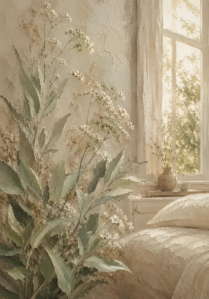 Sunlit Laurel Wildflower Botanical Bedroom Wall Art Canvas Print