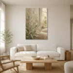 Sunlit Laurel Wildflower Botanical Bedroom Wall Art Canvas Print styled in a refined neutral interior